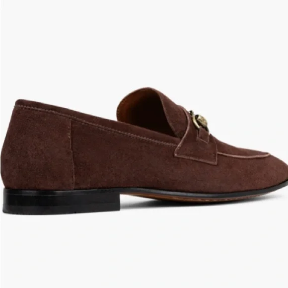 Donald J. Pliner Brown Suede Loafers with Gold Accent
